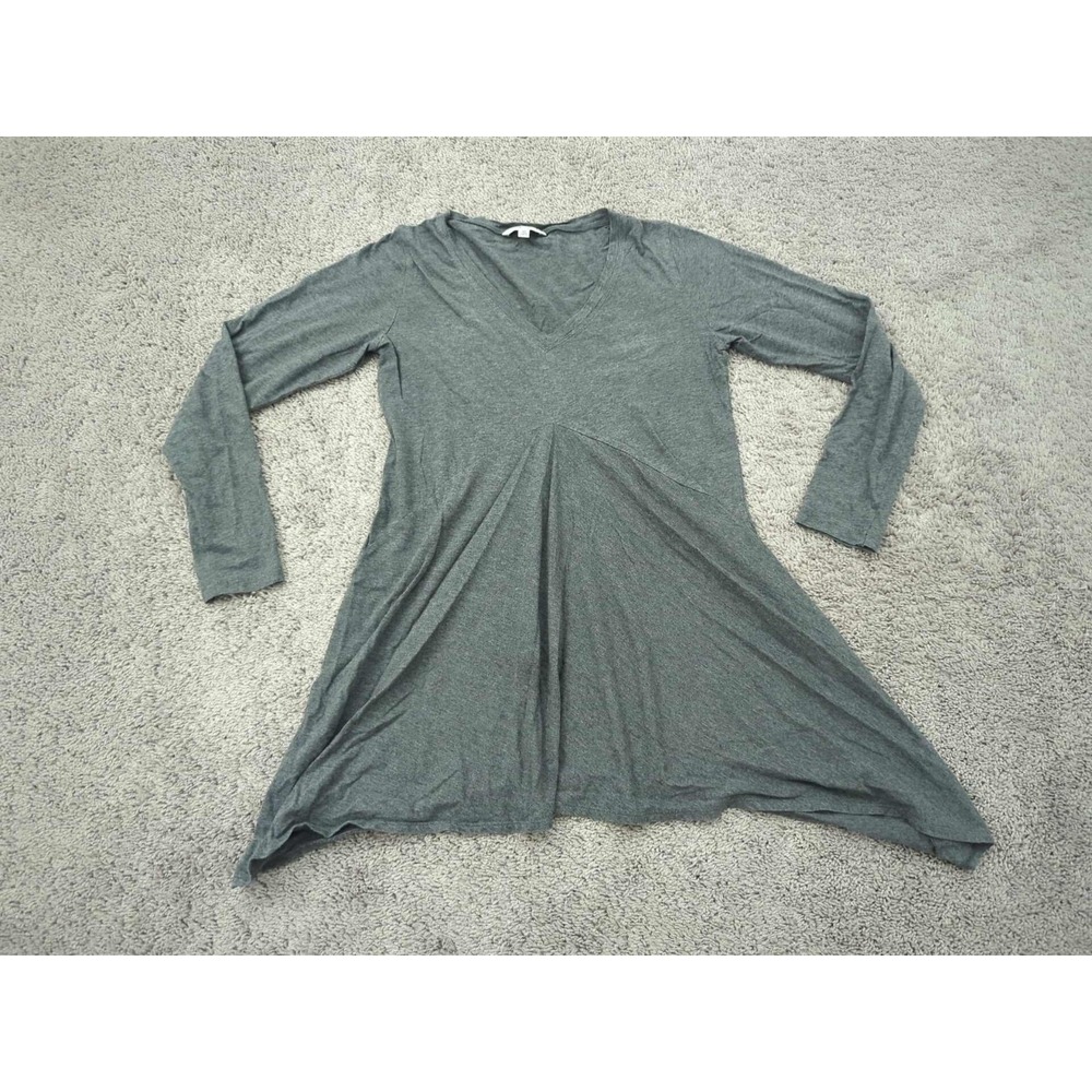 Cabi Tunic Top Womens Medium‎ Gray Long Sleeve Swing Shark Bite Hem V-Neck